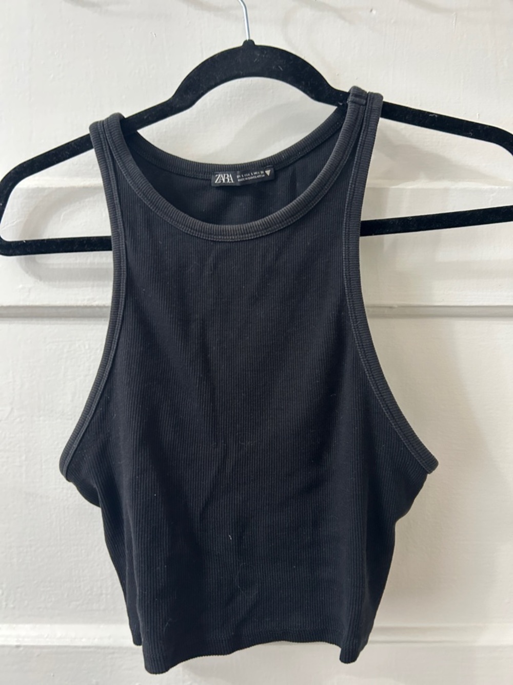 Zara Black Ribbed High-Neck Crop Tank